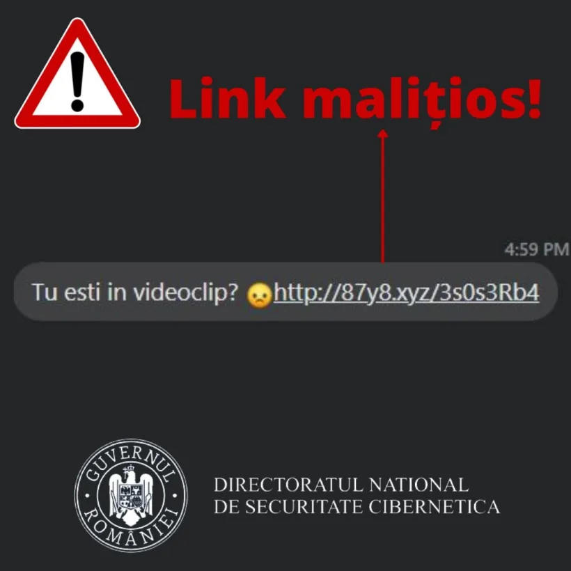 Directoratul Național de Securitate Cibernetică: Au revenit atacurile cu link-uri maliţioase care se propagă prin mesaje pe reţelele social media, cu textul "seamănă cu tine", "apari în acest video"