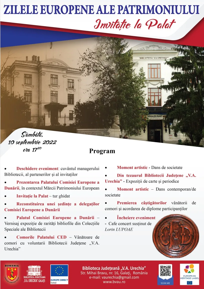 Gălățenii sunt invitați, sâmbătă, la Palatul Comisiei Europene a Dunării