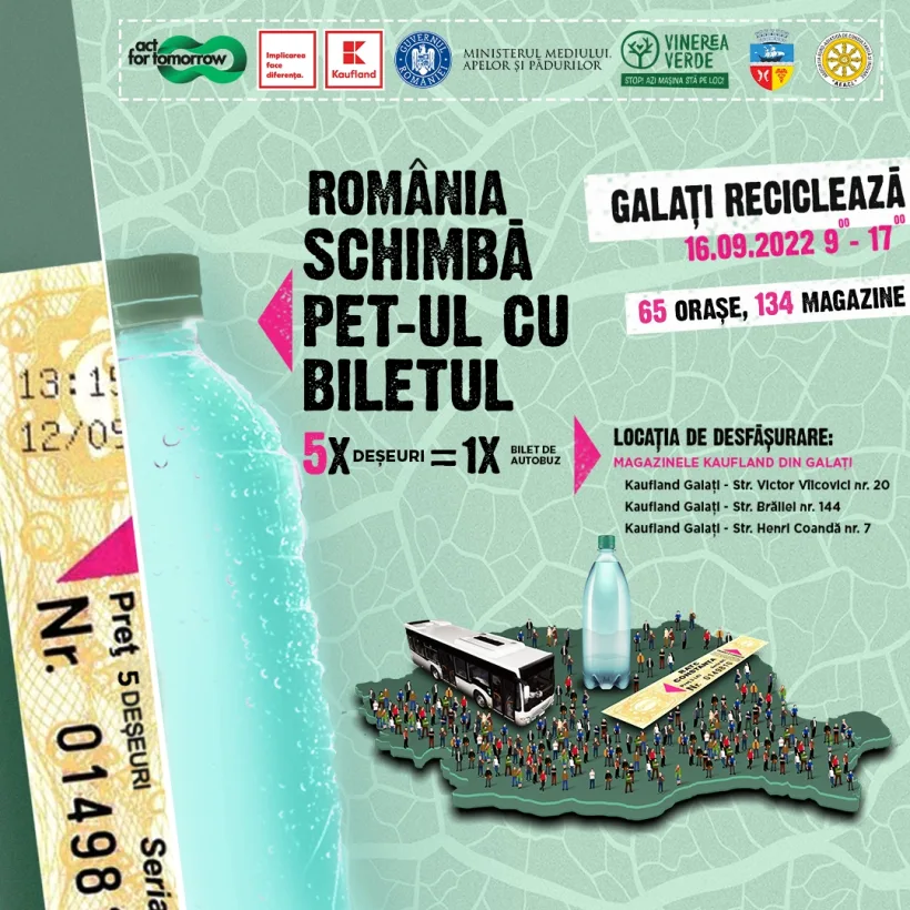 Campania „România schimbă PET-ul cu biletul”, și în municipiile Galați și Tecuci