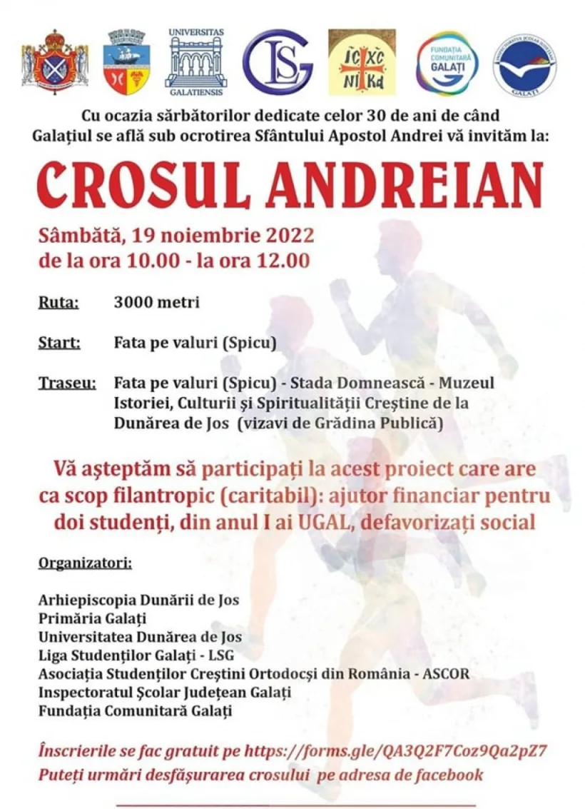 Sâmbătă, Crosul Andreian. Eveniment caritabil la Galați