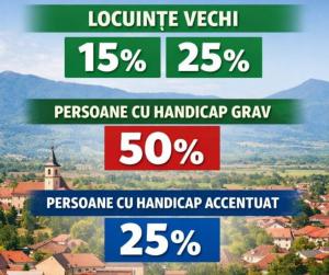Reduceri la plata impozitelor pentru persoanele cu dizabilități și pentru proprietarii locuințelor mai vechi de 50 și de 100 de ani